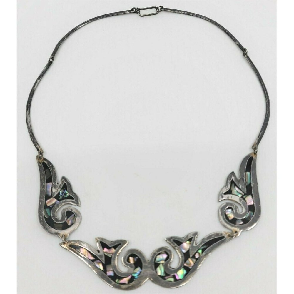 Mexico Alpaca Silver Abalone Shell Swirl Link Stat